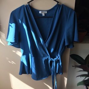blue wrap blouse